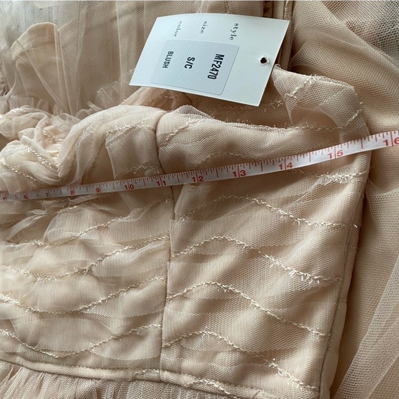 maniju New With Tag soft pink tulle ballet of the shoulder blush dress Boho S - Picture 9 of 11
